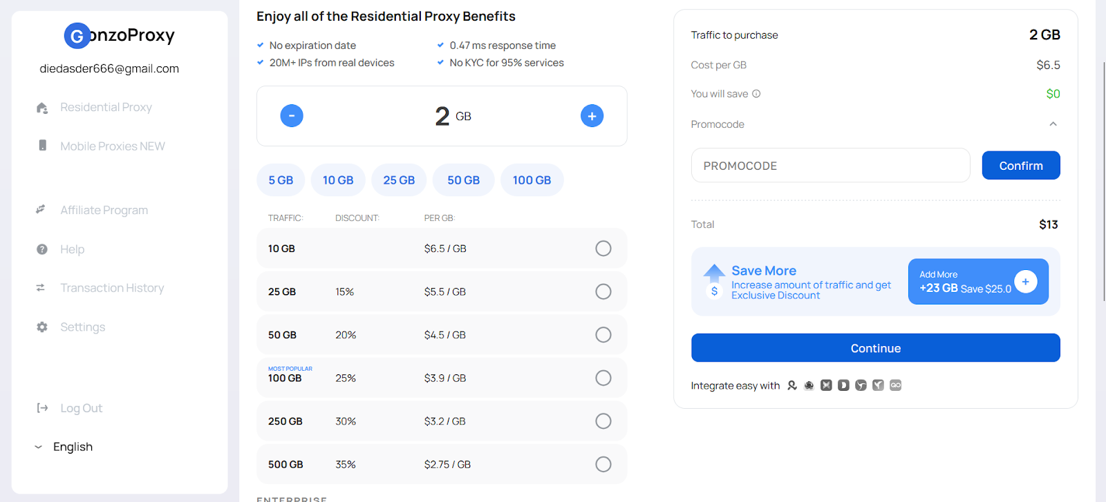 Step 2: Set up a residential proxy with GonzoProxy — How to use a virtual card and proxy for Google Ads without the risk of a ban